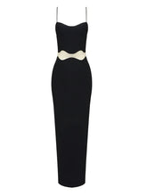 Women Square Collar Sleeveless High Waist Mesh Side Split Dress