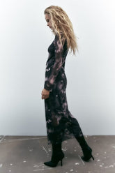 Women Elegant Tulle Long Sleeve Turtleneck Dress