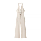 Women Casual Buckle Detail Backless Jumpsuit