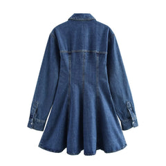 Women Casual Single Breasted Lapel Denim Dress