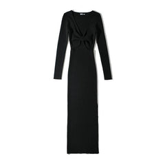 Women Deep V-neck Knot Evening Dress