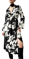 Woman Casual Summer Flower Print Long-Sleeve Dress