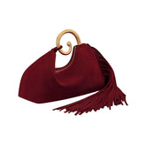 Women Vintage Winter Suede Purse with Leather Tassels