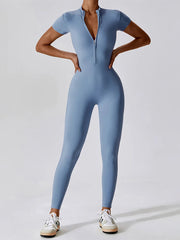 Women Half Zip Short Sleeve Active Jumpsuit