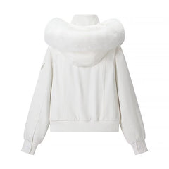 Woman Classic Detachable Fur Collar Hooded Jacket