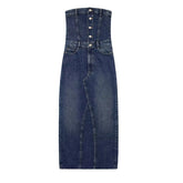 Women Casual Strapless Denim Dress