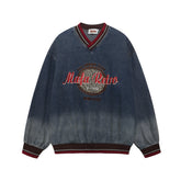 Men Washed Denim V-neck Sweatshirts