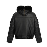 Women Leather PU Zipper Hooded Fashion Jacket