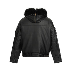 Women Leather PU Zipper Hooded Fashion Jacket