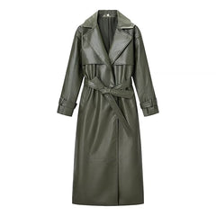 Women Commuting Style Long Leather Jacket
