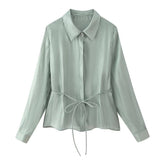 Women Casual Bow Lace up Shirt
