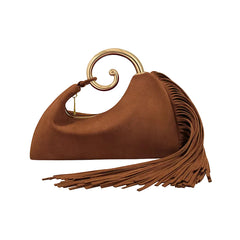 Women Vintage Winter Suede Purse with Leather Tassels