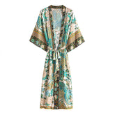 Women Cotton Peacock Print Cardigan Robe Dresses