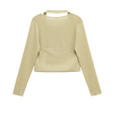 Women Round Necked Fold Over Sleeved Knitted Sweater