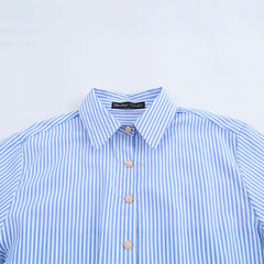 Women Casual Button Embellished Striped Poplin Shirt