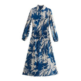 Woman Vintage Summer Printed Shirt Dress With Belt