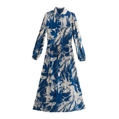 Woman Vintage Summer Printed Shirt Dress With Belt