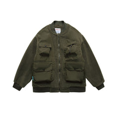 Men Fleece Multi Pocket Bomber Jacket