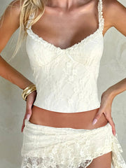 Women Casual Bow Frill Lace Camisoles