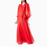 Women Elegant Lantern Sleeve Lace Up Dresses