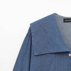 Women Casual Breasted Flat Collar Denim Shirt