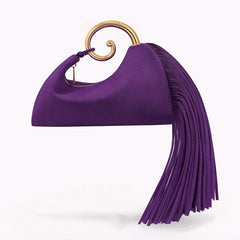 Vintage Winter Women's Bag - Fashionable Synthetic Suede Purse with Leather Tassels, Elegant Outdoor Travel Bag