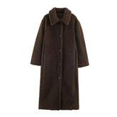 Women Commuting Style Fleece Trench Coat