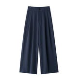 Women Casual Loose Double Pleated Straight Leg Pants