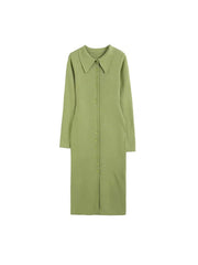 Women Vintage Long Sleeve Button-up Female Dress