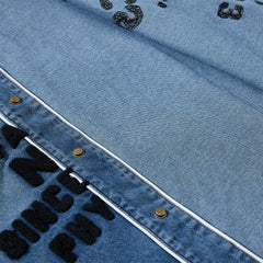 Men Vintage Baseball Denim Shirt