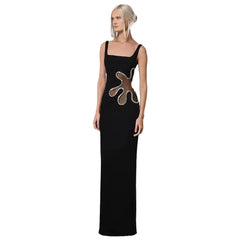 Women Black Sleeveless Mesh Knitted Dress