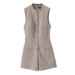 Women Casual Button Embellished Sleeveless Shorts Jumpsuit