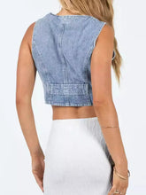 Women Button Up Sleeveless Denim Top