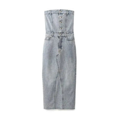 Women Casual Strapless Denim Dress