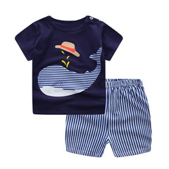 Kids Baby Unisex Cotton Cartoon Short Sleeve Tees + Shorts Sets