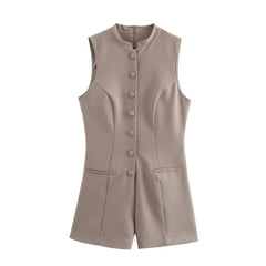 Women Button Up Sleeveless Jumpsuit