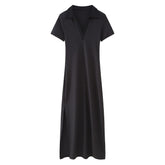 Woman Versatile Polo Neck Short Sleeve Midi Dress