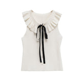 Women Casual Bow Tie Lace Collar Tops