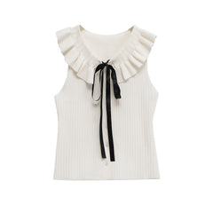 Women Casual Bow Tie Lace Collar Tops