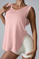 Women Slit Round Neck Sleeveless Shirts