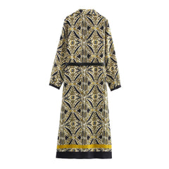 Women Casual Printed Midi Dress with Belt