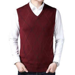 Men V-Neck Sleeveless Knitted Cashmere Wool Sweater Vest