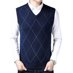 Men V-Neck Sleeveless Knitted Cashmere Wool Sweater Vest