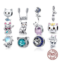 Sterling Silver 925 Zirconia Beads Cat Charms