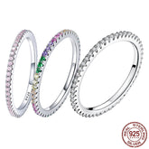 Sterling Silver 925 Circle Clear CZ Geometric Stackable Rings