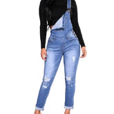 Woman Skinny Denim Ripped Romper