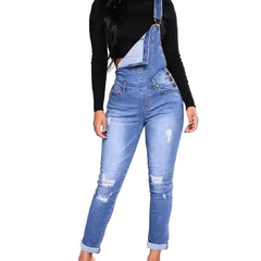 Woman Skinny Denim Ripped Romper