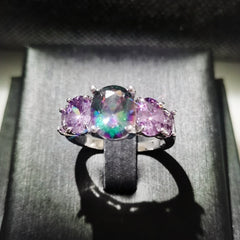 Silver Plated Rainbow Stone Rings