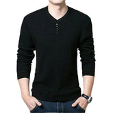Men Long Sleeve Slim Fit Casual Button V-Neck sweater