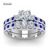 Stainless Steel Blue 8mm Unisex Heart Crystal CZ Ring Sets